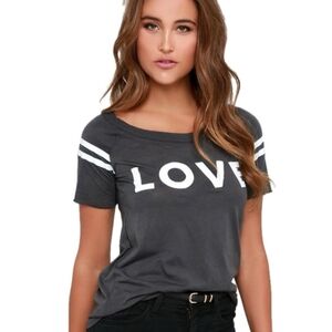 Chaser brand NWOT dark gray Love graphic cut-out back burnout tee size XS